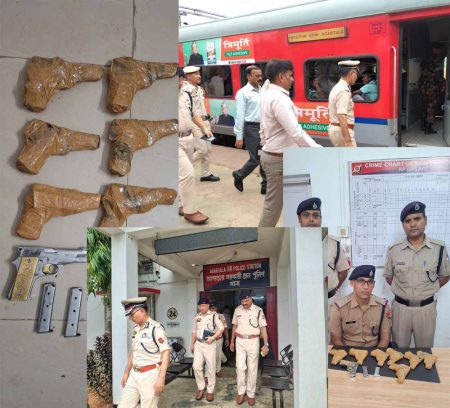 त्रिपुरा सुंदरी एक्सप्रेस में हथियारों का जखीरा पकड़ा, RPF ने 8 देसी पिस्तौल और 16 मैगजीन बरामद किये