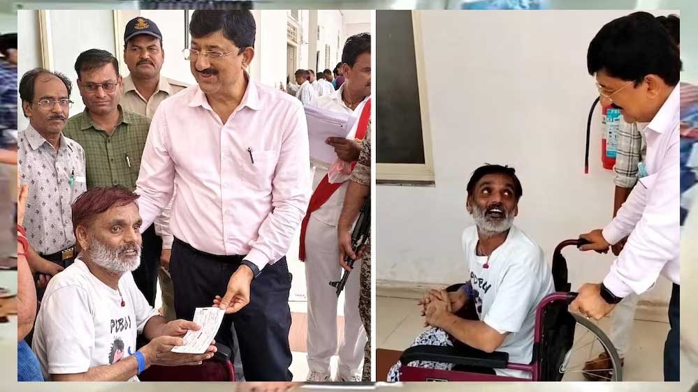 गुना कलेक्टर के तेवर बदले जनसुनवाई में दिव्यांग को खुद व्हील चेयर पर बिठाकर भेजा 1 18A 11