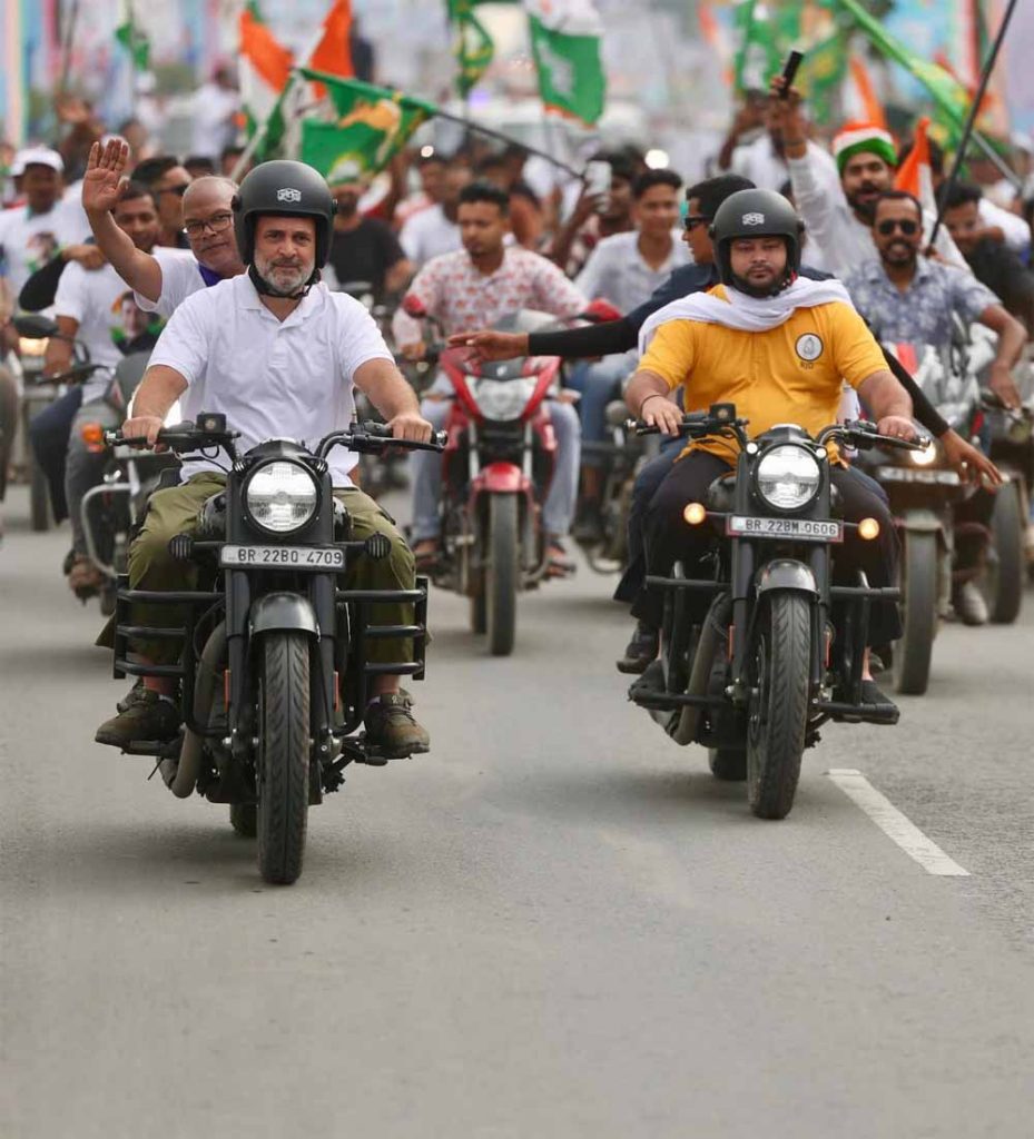 हरियाणा की जीप नहीं, इस बार राहुल गांधी चढ़े बिहार की बुलेट पर