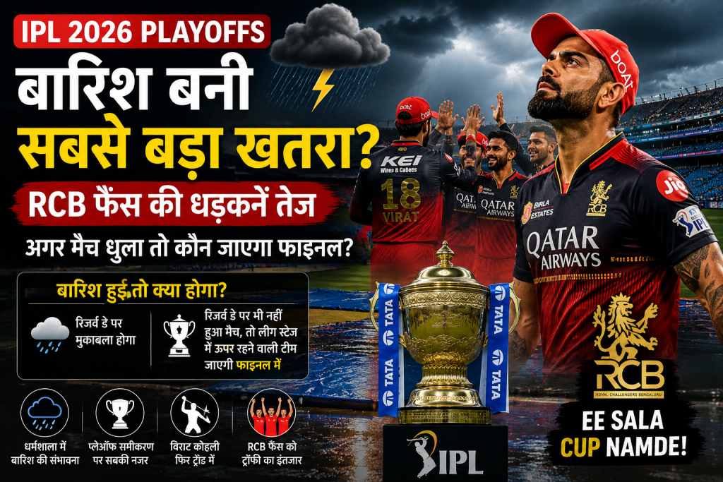 IPL 2026 Playoffs: बारिश बनी सबसे बड़ा खतरा? RCB फैंस की धड़कनें तेज, विराट कोहली फिर ट्रेंड में file 0000000030cc71fab684dd122dc4d22a
